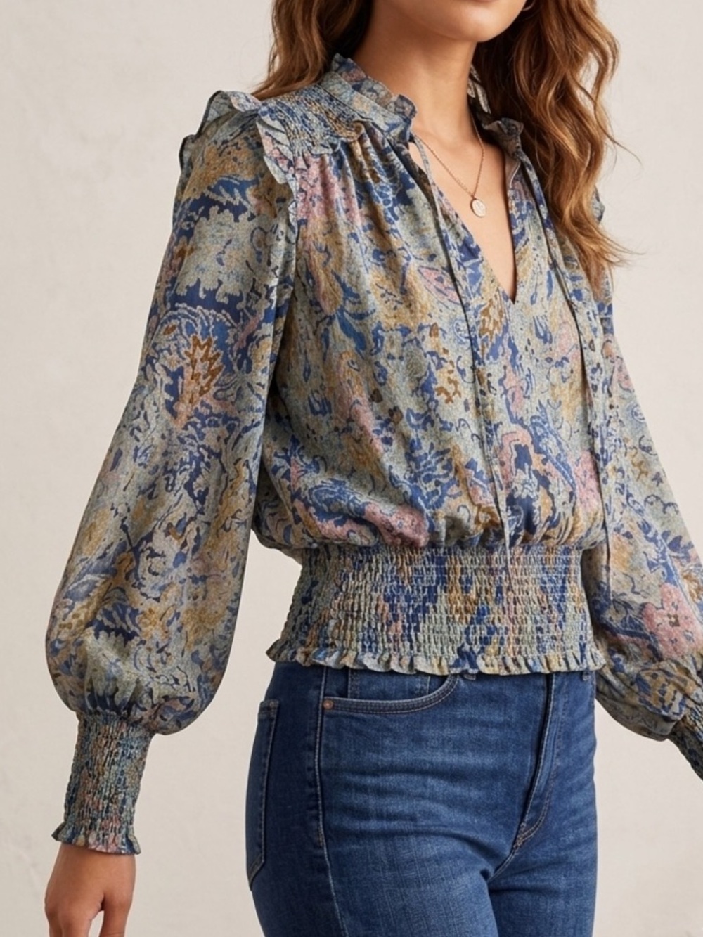 Sak’s Fifth Avenue Ruffle V-Neck Blouse